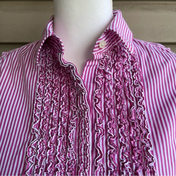 •Lauren Ralph Lauren• Pink Striped Ruffle Sleeveless Blouse - Size 12P - Picture 3 of 7